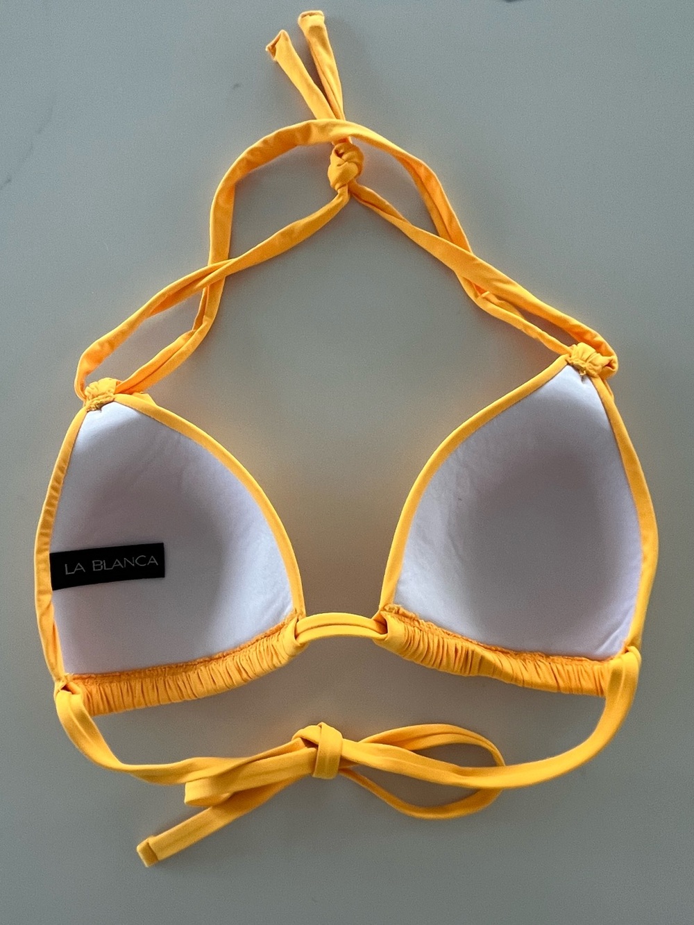 La Blanca Marigold Yellow Orange Halter Triangle Bikini Top Size 2 Like New - Picture 4 of 5